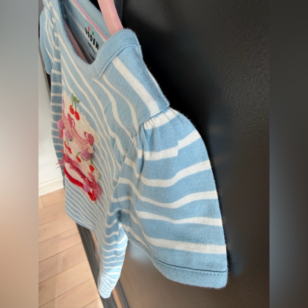 Boden | Mini Boden | Blue Striped Tee Shirt with Cake Design | 3-4 years | NWT - Picture 6 of 7